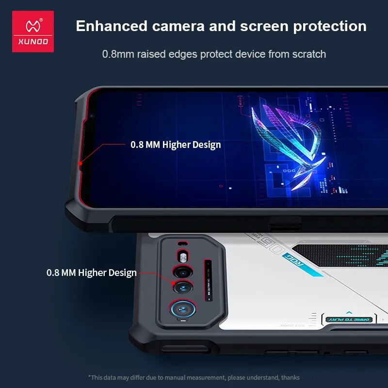 Deksel til ASUS ROG Phone 6 7 Pro Phone 6D Ultimate Case,PC&TPU Airbags Shockproof Bumper Shell,Back Transparent