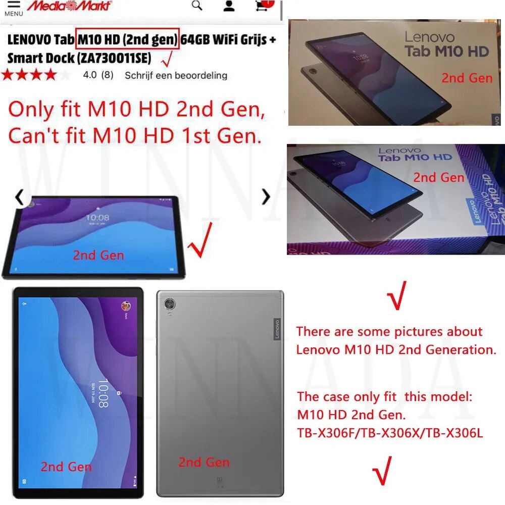 Deksel til Lenovo Tab M10 HD 2nd Gen TB-X306F TB-X306X Case cover coque for Lenovo M10 HD 2nd generation 10.1" TB-X306L