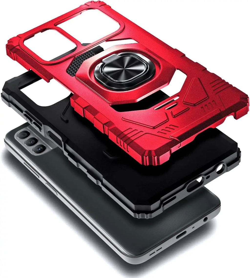 Deksel til Nokia G310 5G / Nokia G42 hybrid panserdeksel med ringstativ og herdet glass