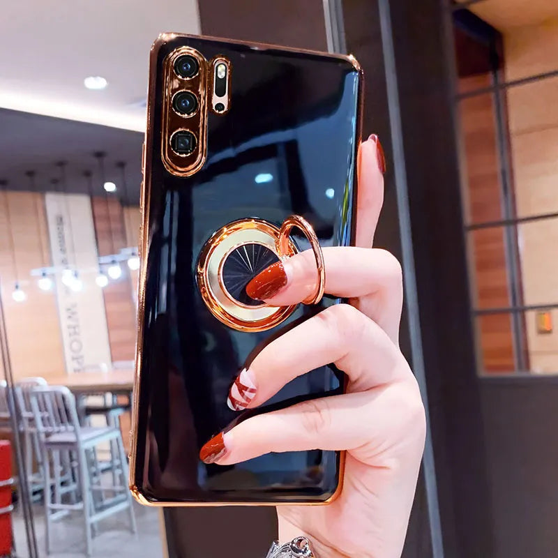 Deksel til Huawei P30 Pro P20 Mate 20 P40 Honor 20 30 Pro Nova 5T Phone Soft Magnet Cover With Ring Holder