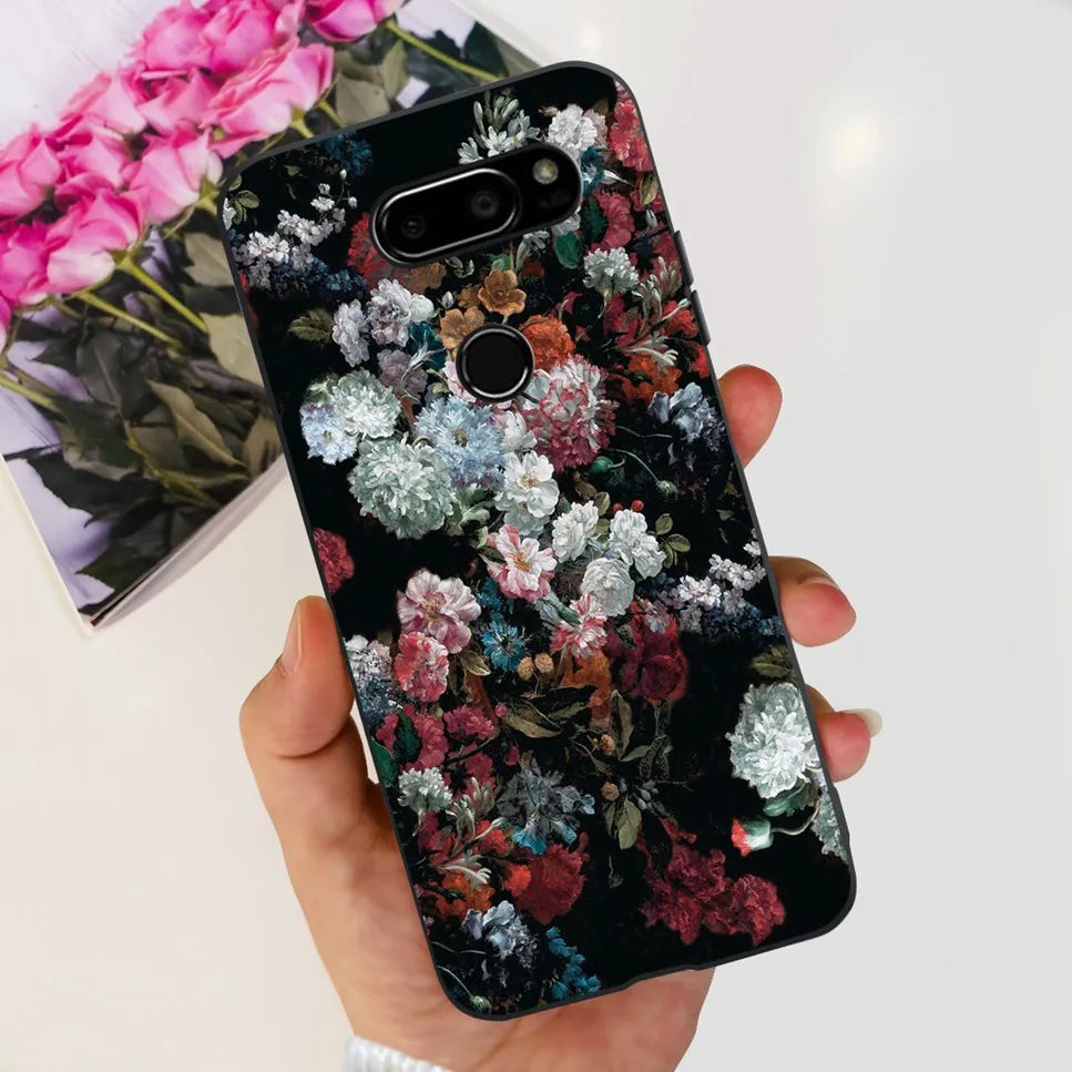 Deksel til LG V30 2017 Case Cute Cartoon Print Flower Soft Silicone TPU Black Cover For LG v30 H930 6.0" Bumper Phone Case Funda