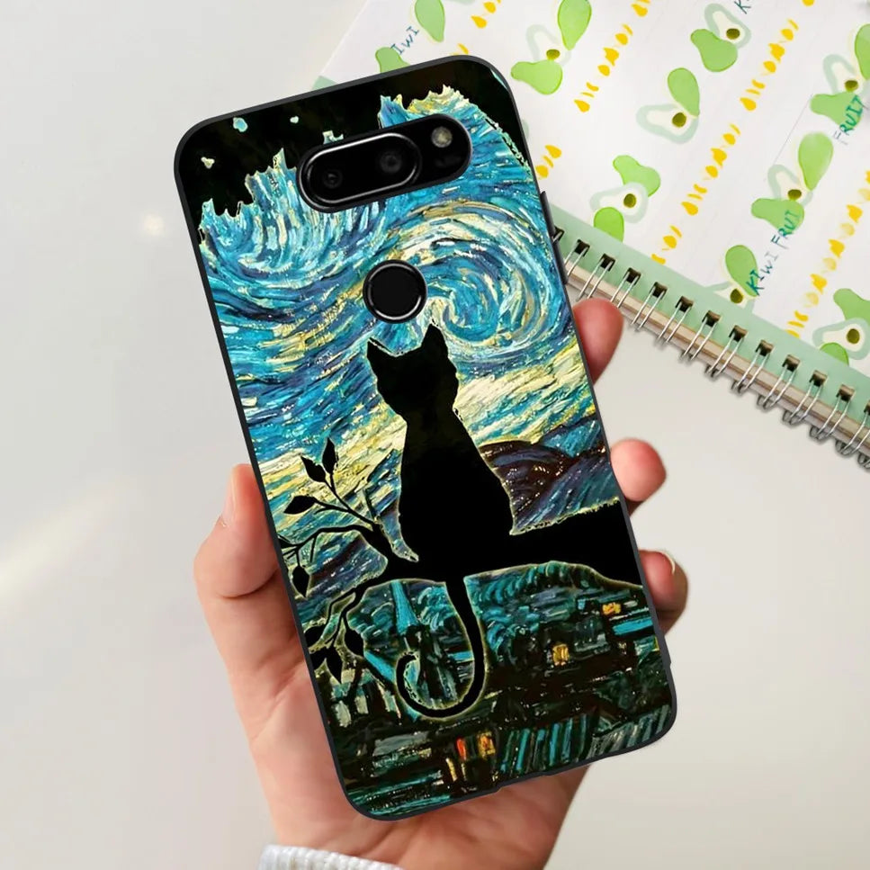 Deksel til LG V30 2017 Case Cute Cartoon Print Flower Soft Silicone TPU Black Cover For LG v30 H930 6.0" Bumper Phone Case Funda