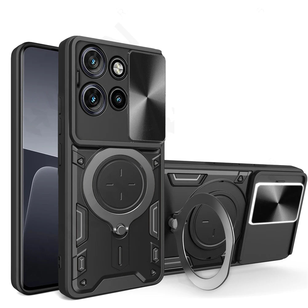 Deksel til Motorola Moto Edge 50 40 Neo Pro Fusion G55 G85 G85 G84 5G Magnetic Rota Camera Slide Protector Ring 360 Stand Cover