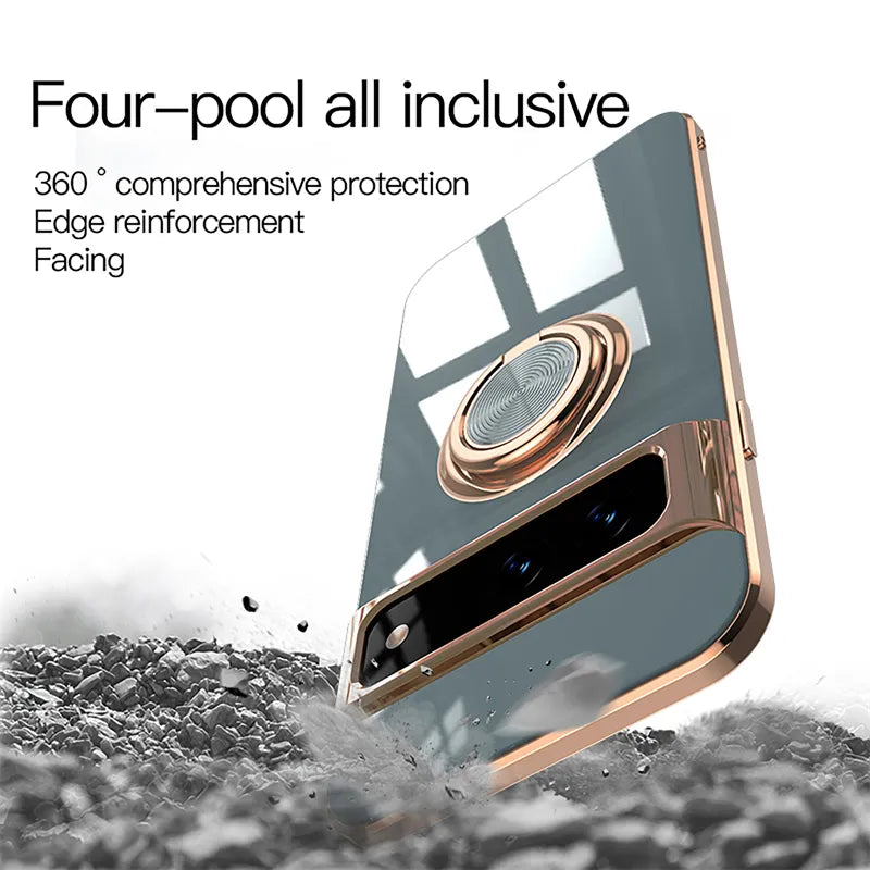 Deksel til Google Pixel 8 7 Pro 7A 6A 5A Metal Ring Magnetic Holder Stand Soft Back Cover