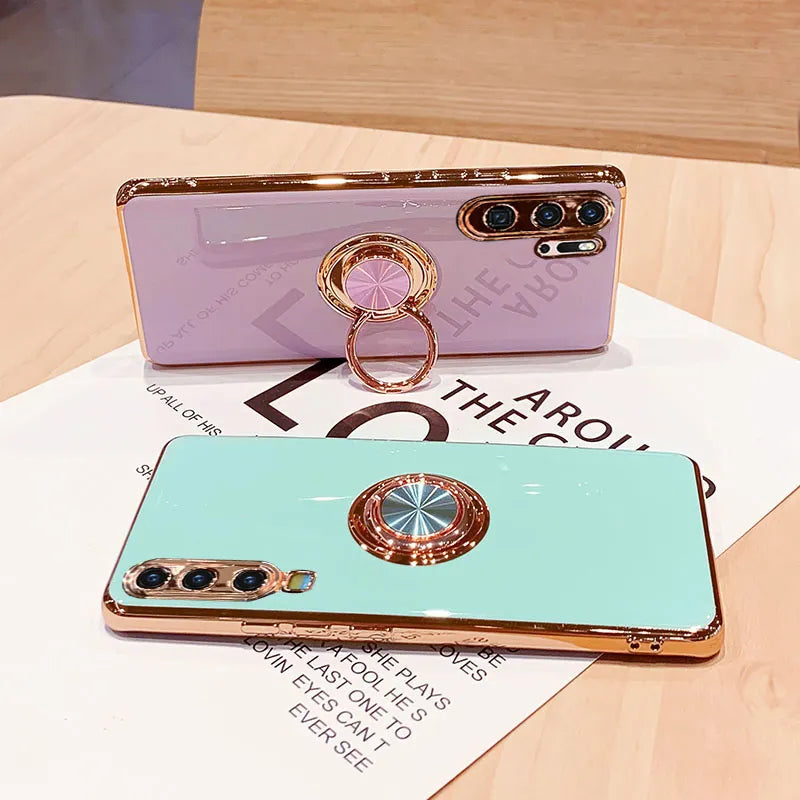 Deksel til Huawei P30 Pro P20 Mate 20 P40 Honor 20 30 Pro Nova 5T Phone Soft Magnet Cover With Ring Holder