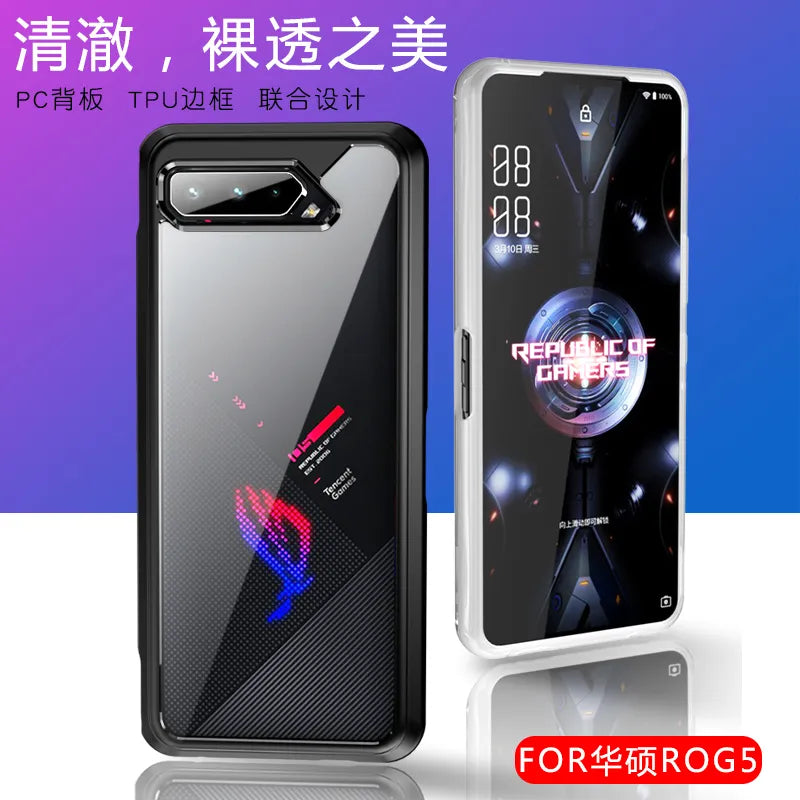 Deksel til Asus ROG Phone 5 Ultimate 5s Pro 6 6D 7 Pro Case Ultra-thin Soft TPU Frame Transparent Acrylic Shockproof Back Cover Fundas