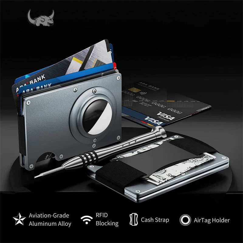 Deksel til Apple AirTag Apple Card holder Rfid Aluminum deksel Metal Wallet Credit ID Men Slim Business Cardholder Cash Strap Apple AirTag Carbon Fiber