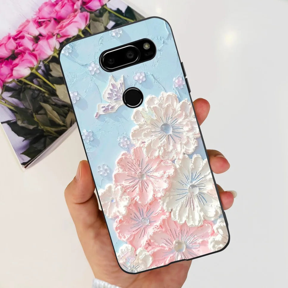 Deksel til LG V30 2017 Case Cute Cartoon Print Flower Soft Silicone TPU Black Cover For LG v30 H930 6.0" Bumper Phone Case Funda