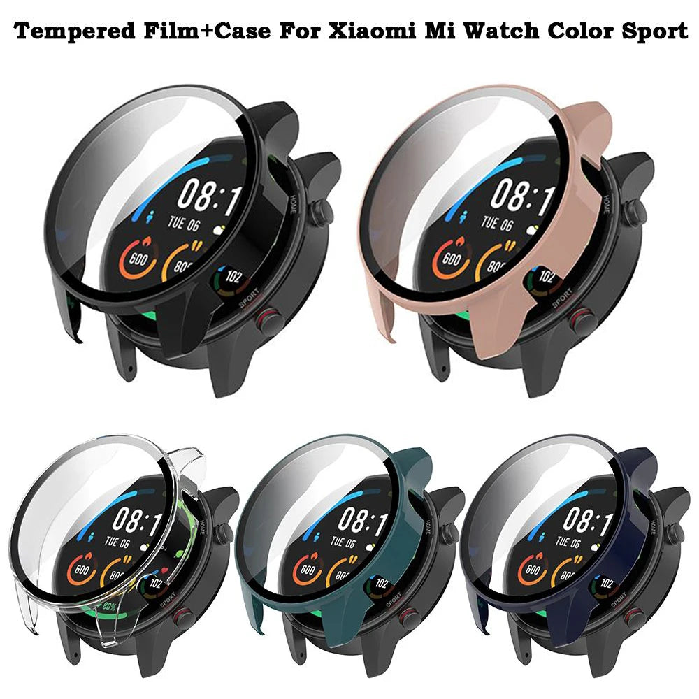 Deksel til Xiaomi Mi Watch Color Sport rammedeksel med skjermbeskytter i herdet glass