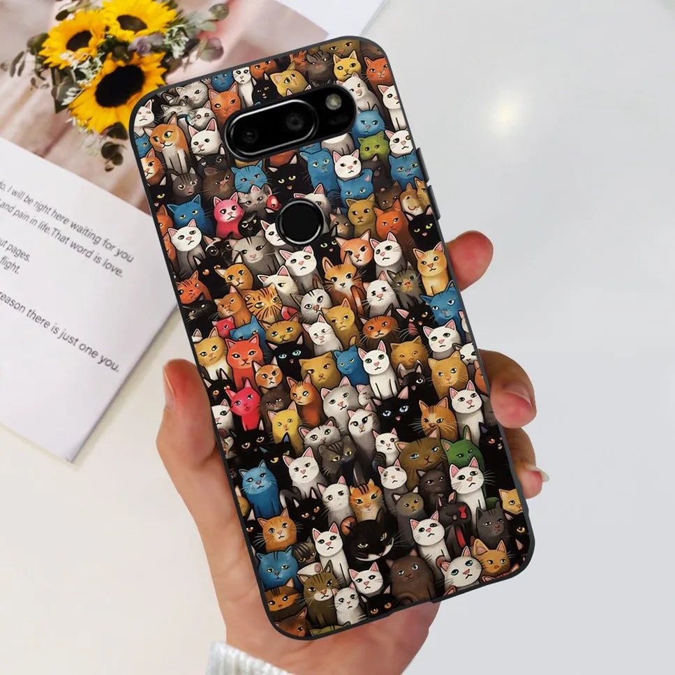 Deksel til LG V30 2017 Case Cute Cartoon Print Flower Soft Silicone TPU Black Cover For LG v30 H930 6.0" Bumper Phone Case Funda