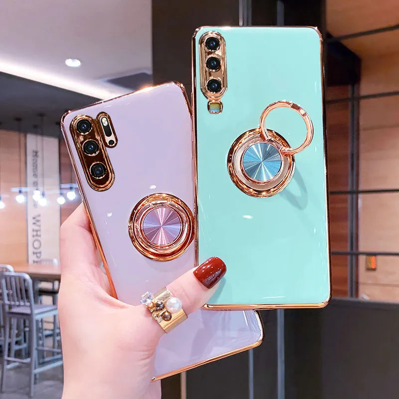 Deksel til Huawei P30 Pro P20 Mate 20 P40 Honor 20 30 Pro Nova 5T Phone Soft Magnet Cover With Ring Holder
