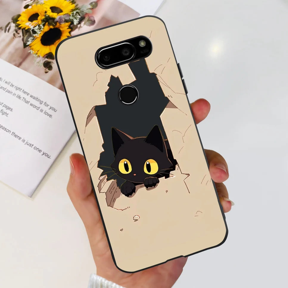 Deksel til LG V30 2017 Case Cute Cartoon Print Flower Soft Silicone TPU Black Cover For LG v30 H930 6.0" Bumper Phone Case Funda