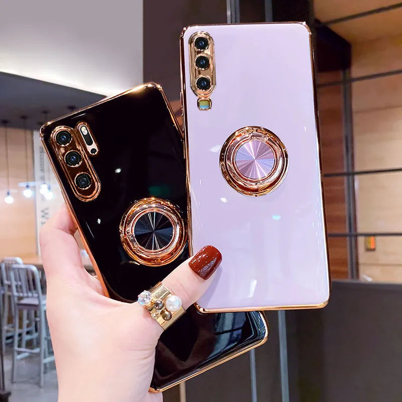 Deksel til Huawei P30 Pro P20 Mate 20 P40 Honor 20 30 Pro Nova 5T Phone Soft Magnet Cover With Ring Holder