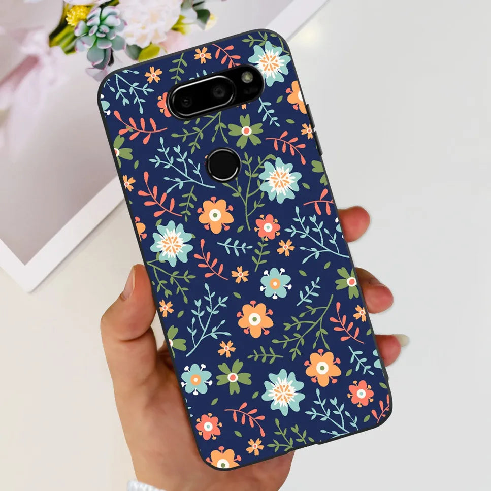 Deksel til LG V30 2017 Case Cute Cartoon Print Flower Soft Silicone TPU Black Cover For LG v30 H930 6.0" Bumper Phone Case Funda