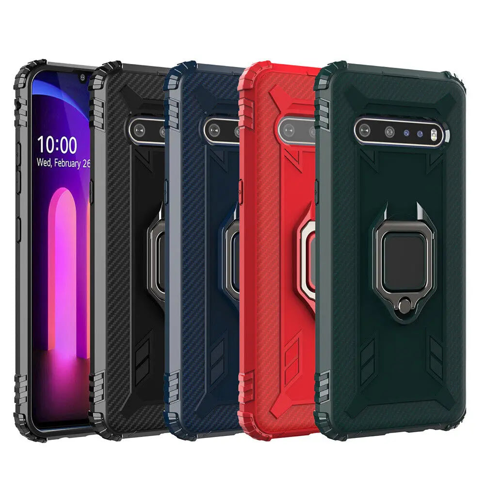 Deksel til LG V60 ThinQ/LG Velvet 5G Shockproof Hybrid Rubber Ring Holder Kickstand Cover