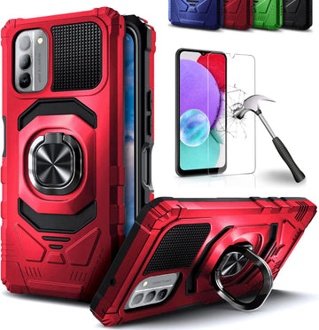 Deksel til Nokia G310 5G /  Nokia G42 Magnetic Ring Holder Stand Hyrbid Shockproof Armor Case KickStand Phone Cover+Tempered Glass