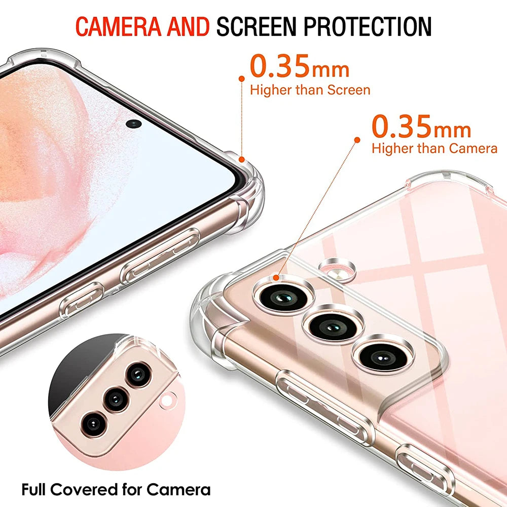 Deksel til Samsung Galaxy S22 S21 S20 FE S10 Note 10 Plus 9 8 20 Ultra Thin Transparent baksidedeksel