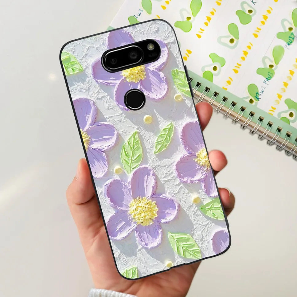 Deksel til LG V30 2017 Case Cute Cartoon Print Flower Soft Silicone TPU Black Cover For LG v30 H930 6.0" Bumper Phone Case Funda