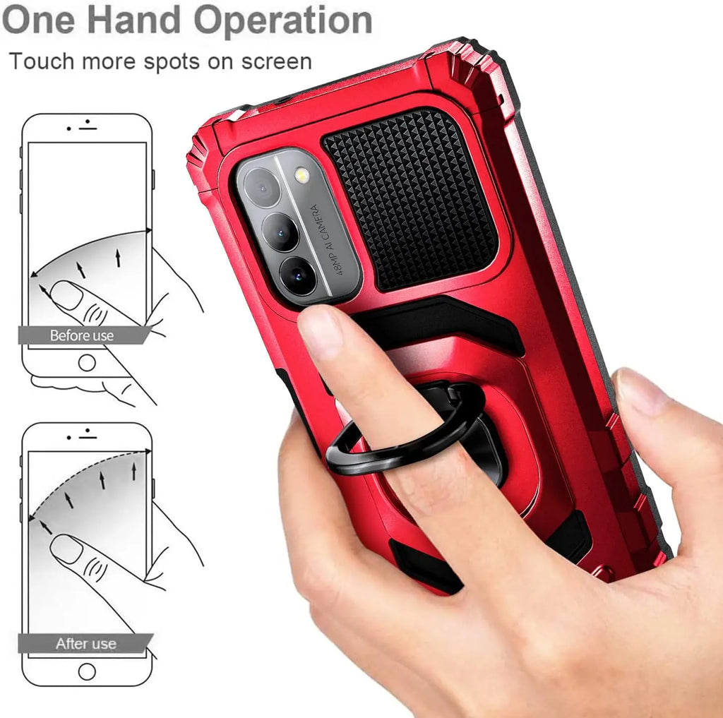 Deksel til Nokia G310 5G / Nokia G42 hybrid panserdeksel med ringstativ og herdet glass