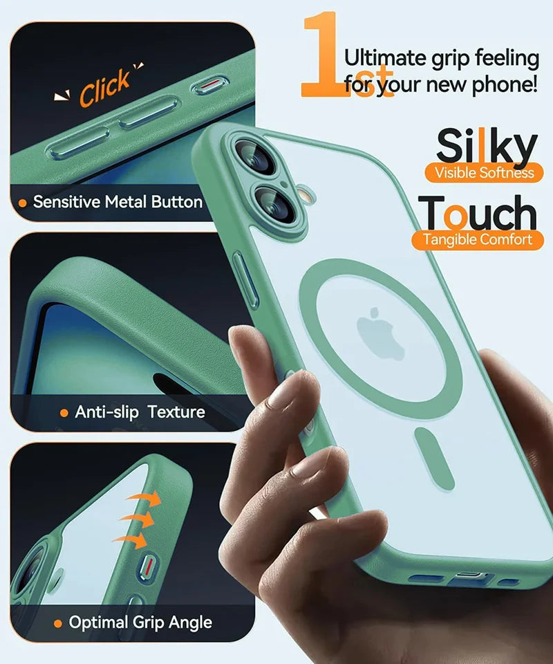 Deksel til iPhone 16 15 14 13 Pro Max Plus For MagSafe trådløst lade-deksel Matte Translucent PC