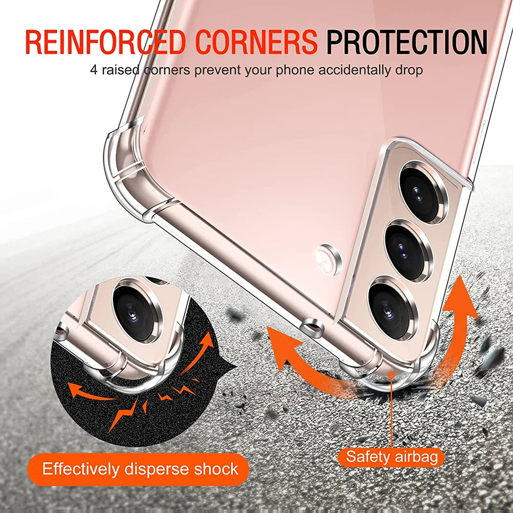 Deksel til Samsung Galaxy S22 S21 S20 FE S10 Note 10 Plus 9 8 20 Ultra Thin Transparent baksidedeksel