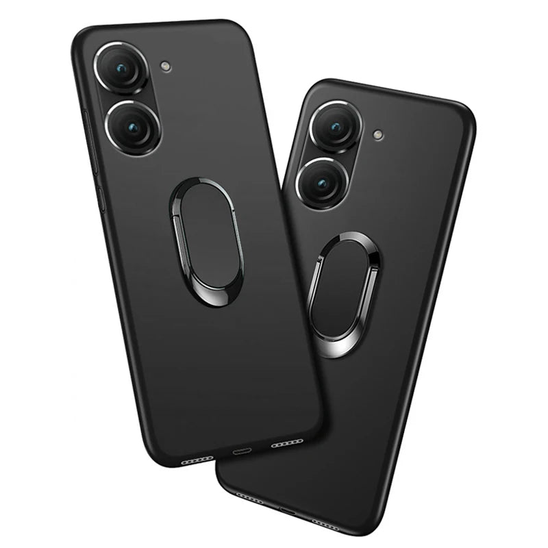 Deksel til Asus ZenFone 9 Case 5.92 Inch 5G Red Black Finger Ring 360 Degree Rotation Soft Silicone Cover for Asus ZenFone 9