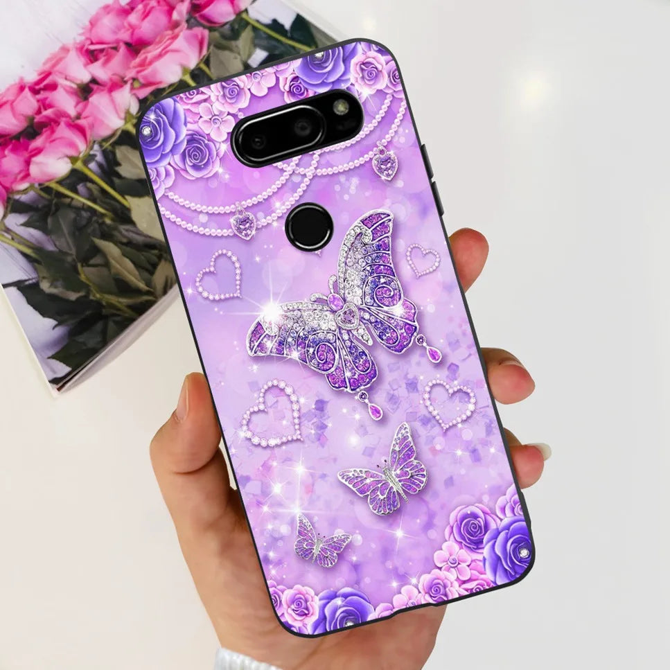 Deksel til LG V30 2017 Case Cute Cartoon Print Flower Soft Silicone TPU Black Cover For LG v30 H930 6.0" Bumper Phone Case Funda