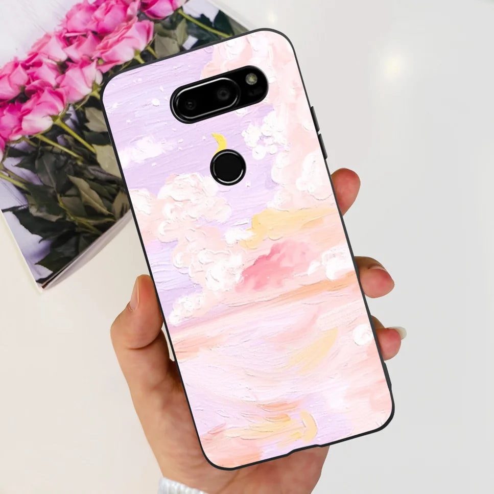 Deksel til LG V30 2017 Case Cute Cartoon Print Flower Soft Silicone TPU Black Cover For LG v30 H930 6.0" Bumper Phone Case Funda