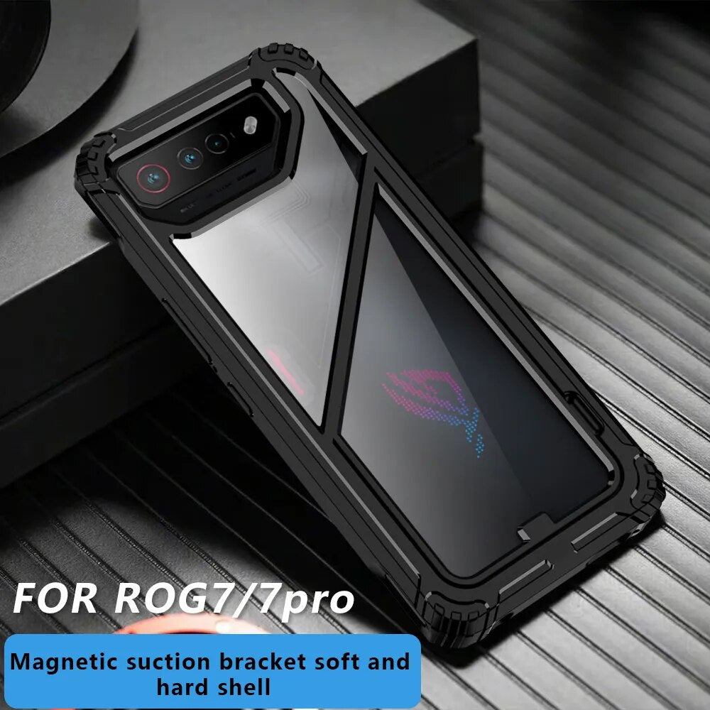 Deksel til Asus ROG Phone 7 Ultimate Rog7 Hard PC + TPU Hybrid Protective Clear Phone Cover W/ Foldable Stand Capas