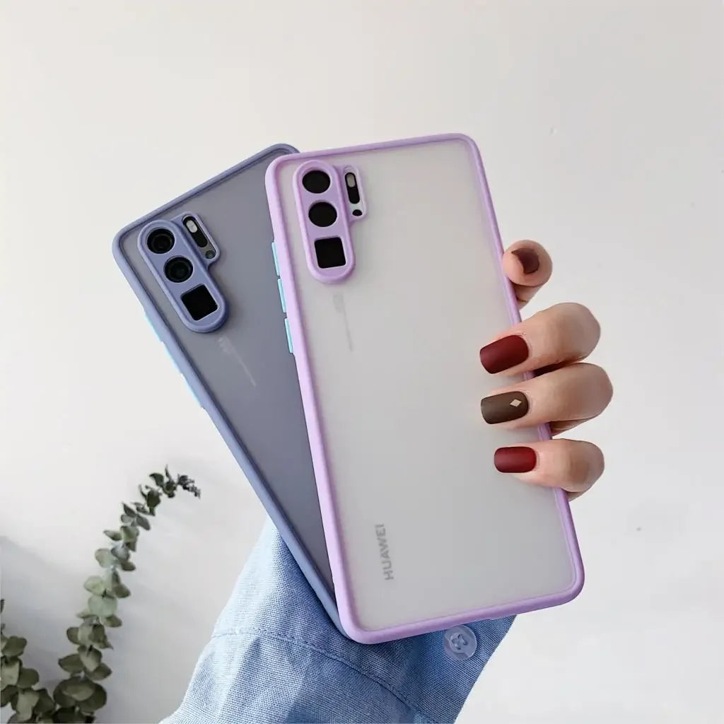 Deksel til Huawei P20 P30 P40 Mate 20 Pro Honor 20 Matte Translucent Shockproof Back Cover Case