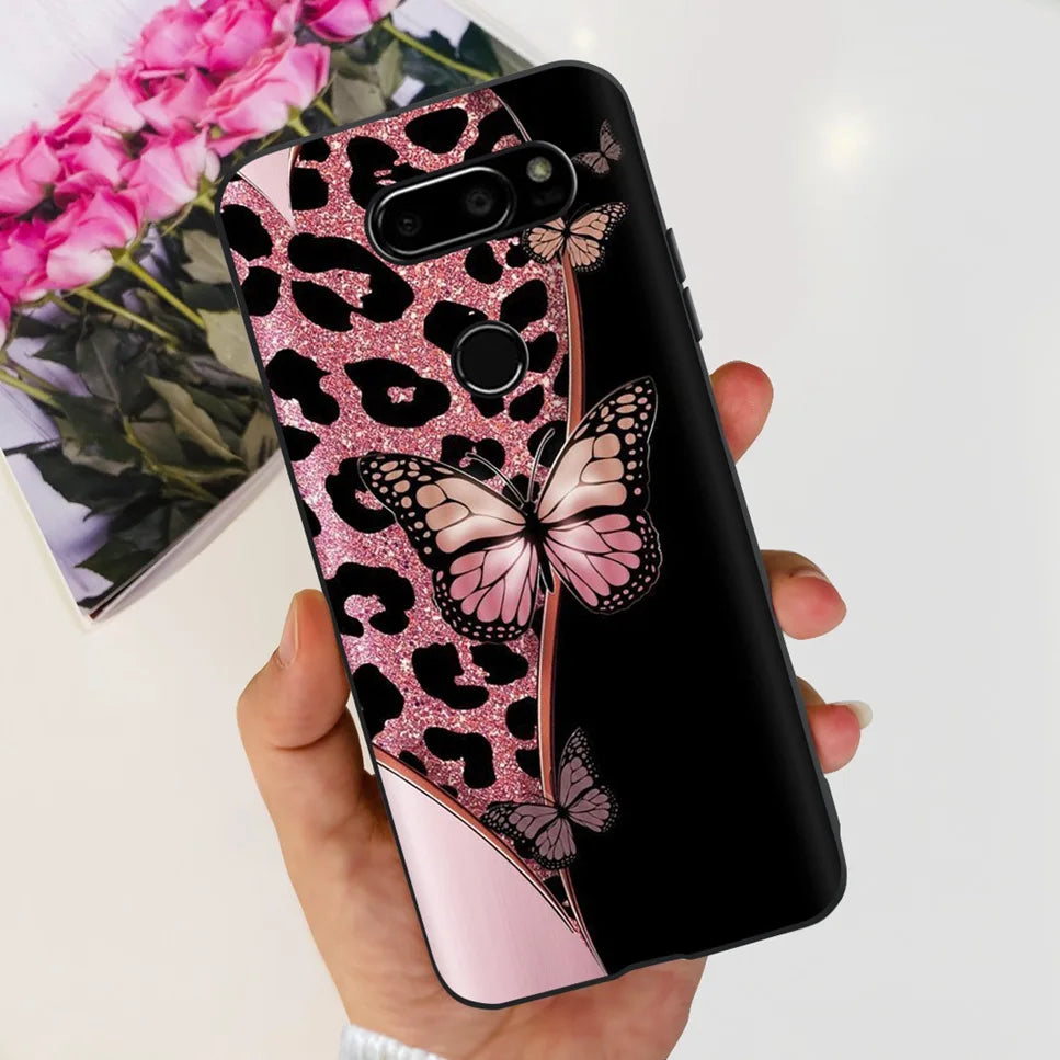 Deksel til LG V30 2017 Case Cute Cartoon Print Flower Soft Silicone TPU Black Cover For LG v30 H930 6.0" Bumper Phone Case Funda