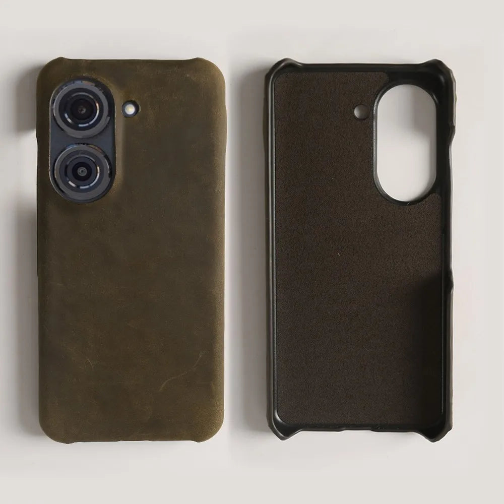 Deksel til Asus Zenfone 10 9 Real Cowhide Crazy Horse Pattern Phone Cover Housing Coque Back Shell