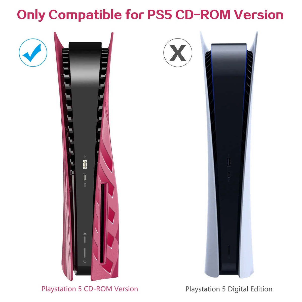 Deksel til PS5 Faceplate Cover Case Skin for PS5 Console, PS5 Black Side Plates Shell for Playstation 5 Disc Edition