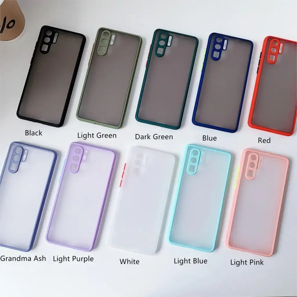 Deksel til Huawei P20 P30 P40 Mate 20 Pro Honor 20 Matte Translucent Shockproof Back Cover Case