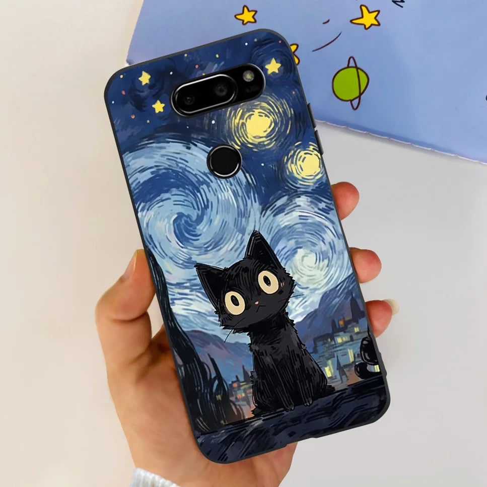Deksel til LG V30 2017 Case Cute Cartoon Print Flower Soft Silicone TPU Black Cover For LG v30 H930 6.0" Bumper Phone Case Funda