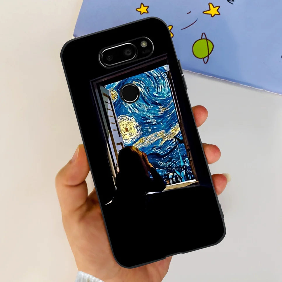 Deksel til LG V30 2017 Case Cute Cartoon Print Flower Soft Silicone TPU Black Cover For LG v30 H930 6.0" Bumper Phone Case Funda