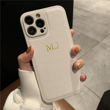 Deksel til iPhone 17 16 15 14 13 12 11 Pro Max Initials Letters Leather Cover 13 15 16 17 Air Pro Max