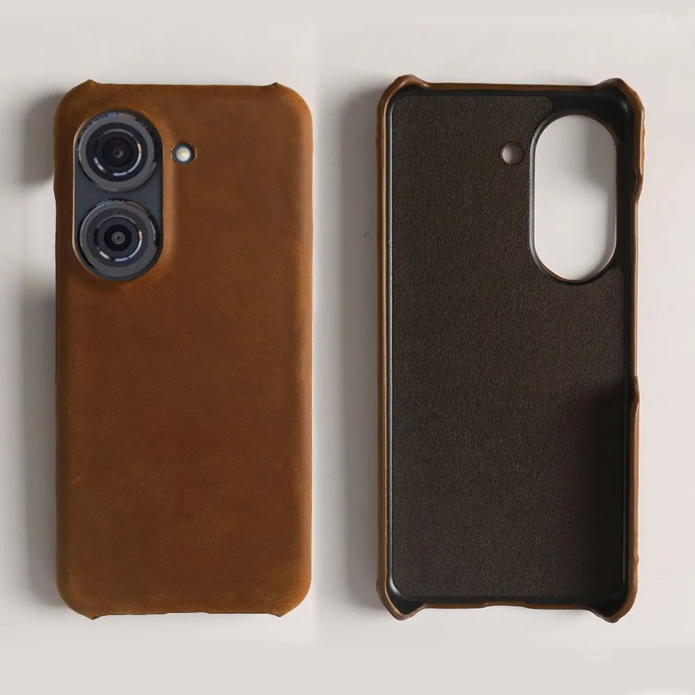 Deksel til Asus Zenfone 10 9 Real Cowhide Crazy Horse Pattern Phone Cover Housing Coque Back Shell