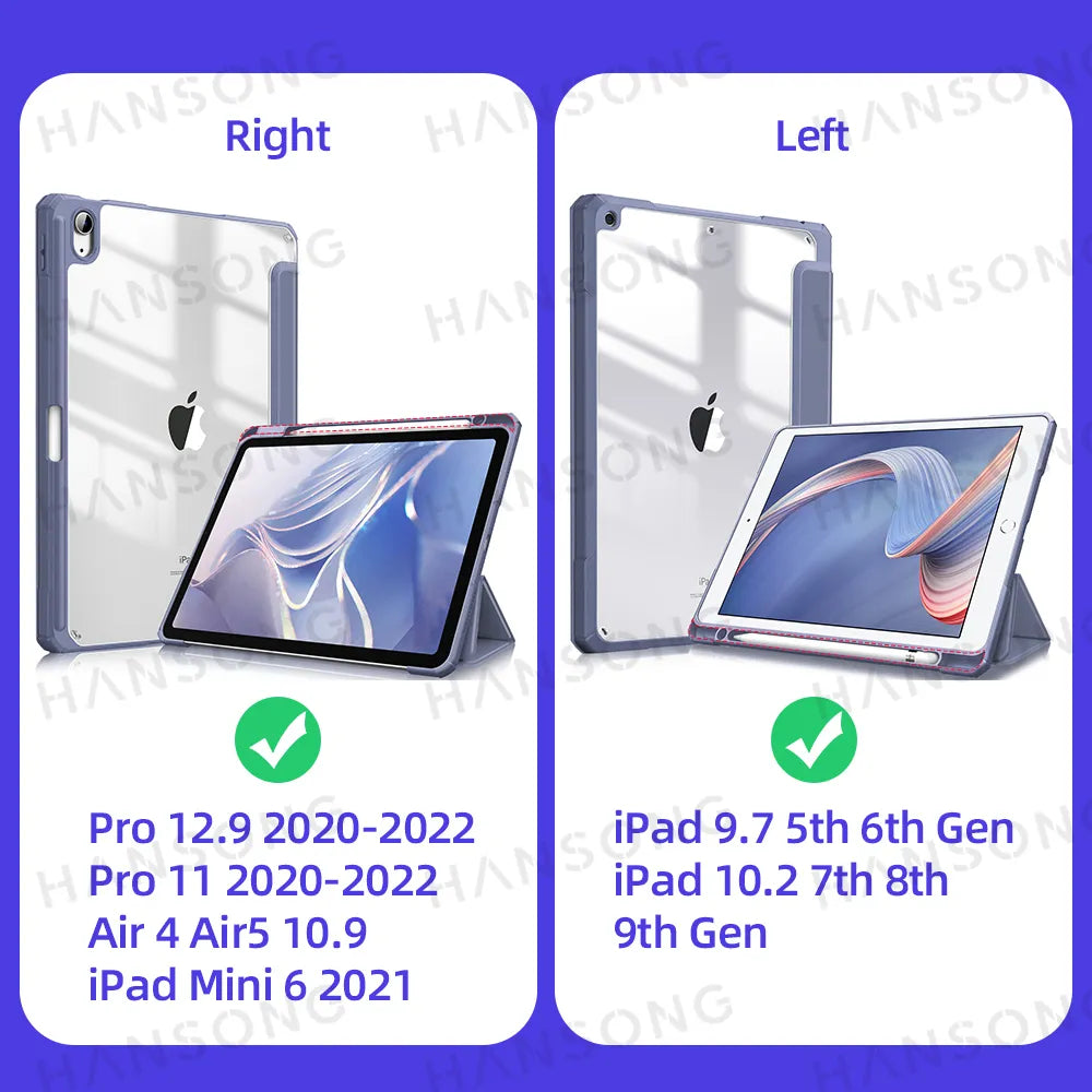 Deksel til iPad deksel 2021 Mini 6 Pro 11 9th Generation deksel 10.2 2018 9.7 5th 6th Air 4 5 10.9 10th PU Silicon Transparent deksel