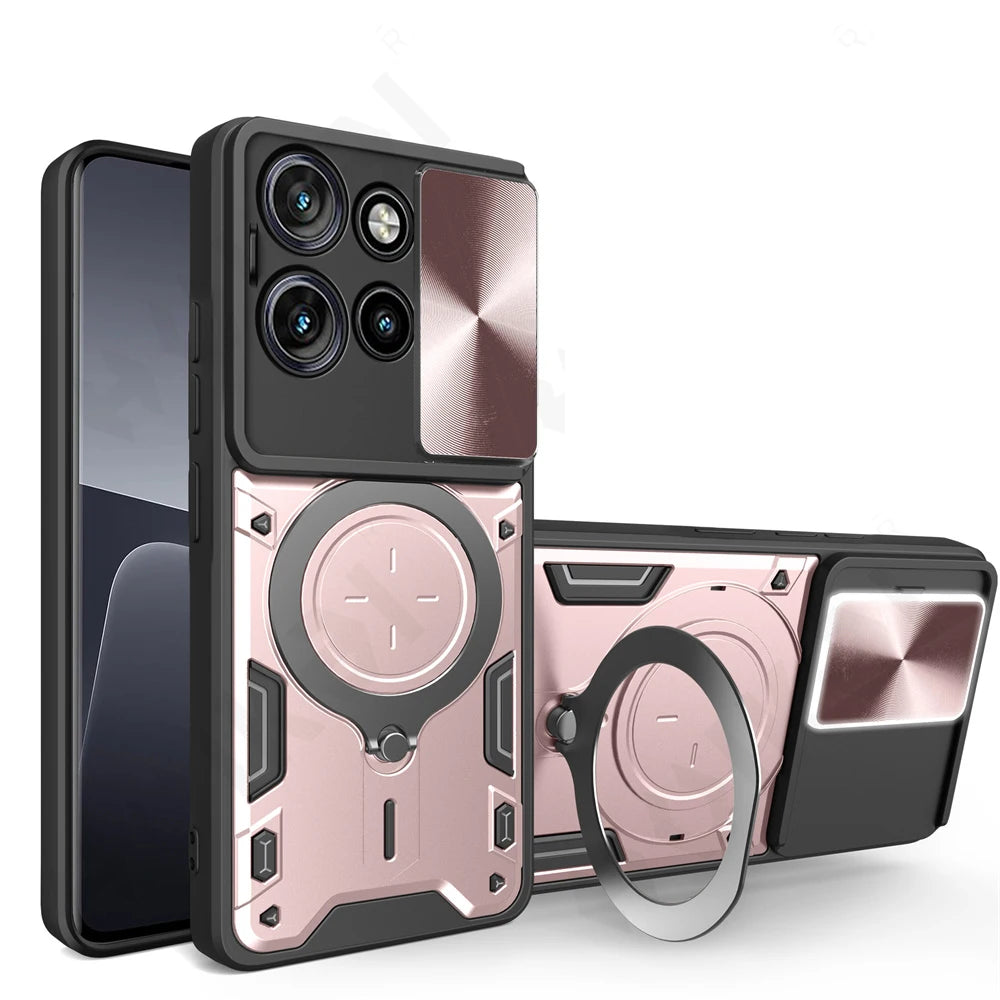 Deksel til Motorola Moto Edge 50 40 Neo Pro Fusion G55 G85 G85 G84 5G Magnetic Rota Camera Slide Protector Ring 360 Stand Cover
