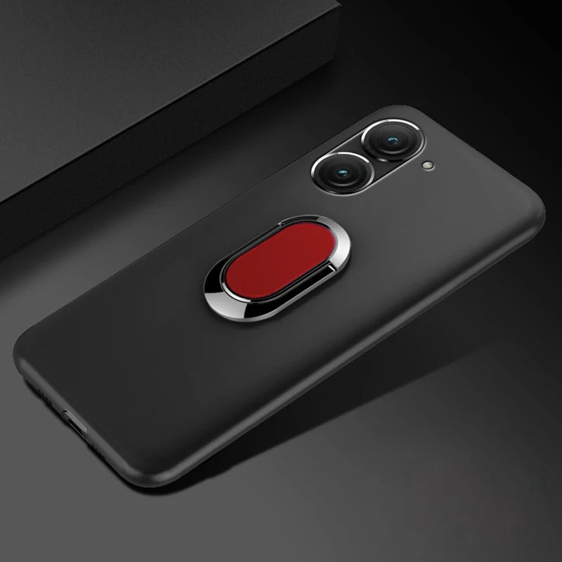 Deksel til Asus ZenFone 9 Case 5.92 Inch 5G Red Black Finger Ring 360 Degree Rotation Soft Silicone Cover for Asus ZenFone 9