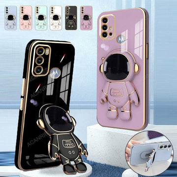 Deksel til Motog60 Astronaut Holder Luxury Plating Case For Motorola Moto G60 G50 G30 G20 G10 G22 G52 G9 Play E7 Plus Silicone Stand Cover