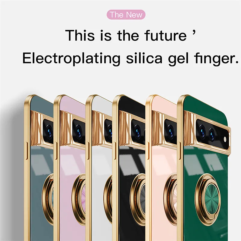 Deksel til Google Pixel 8 7 Pro 7A 6A 5A Metal Ring Magnetic Holder Stand Soft Back Cover