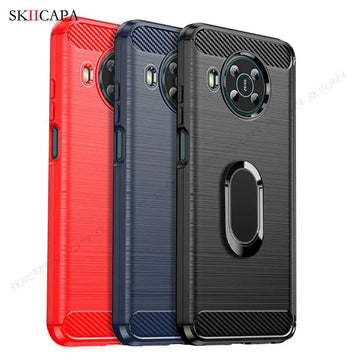 Deksel til Nokia X100 5G Brushed Carbon Fiber Silicone Shockproof Case For Nokia XR20 X10 X20 G50 G10 G20 8V 5G UW Magnetic Stand Cover