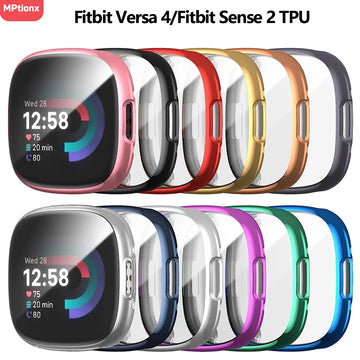 Deksel til Fitbit Versa 4/Sense 2 Case, Full Soft TPU Plated Bumper Protective Cover for Fitbit Sense 2/Fitbit Versa 4