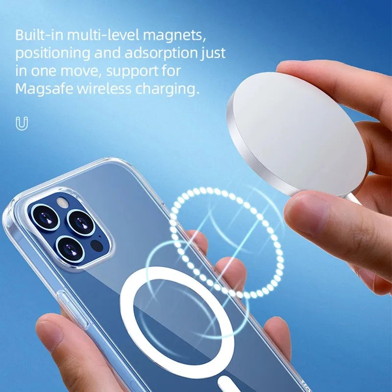 Deksel til iPhone 14 13 12 11 15 Pro Max Mini XS XR 7 8 Plus SE iPhone Transparent Magnetic Macsafe deksel