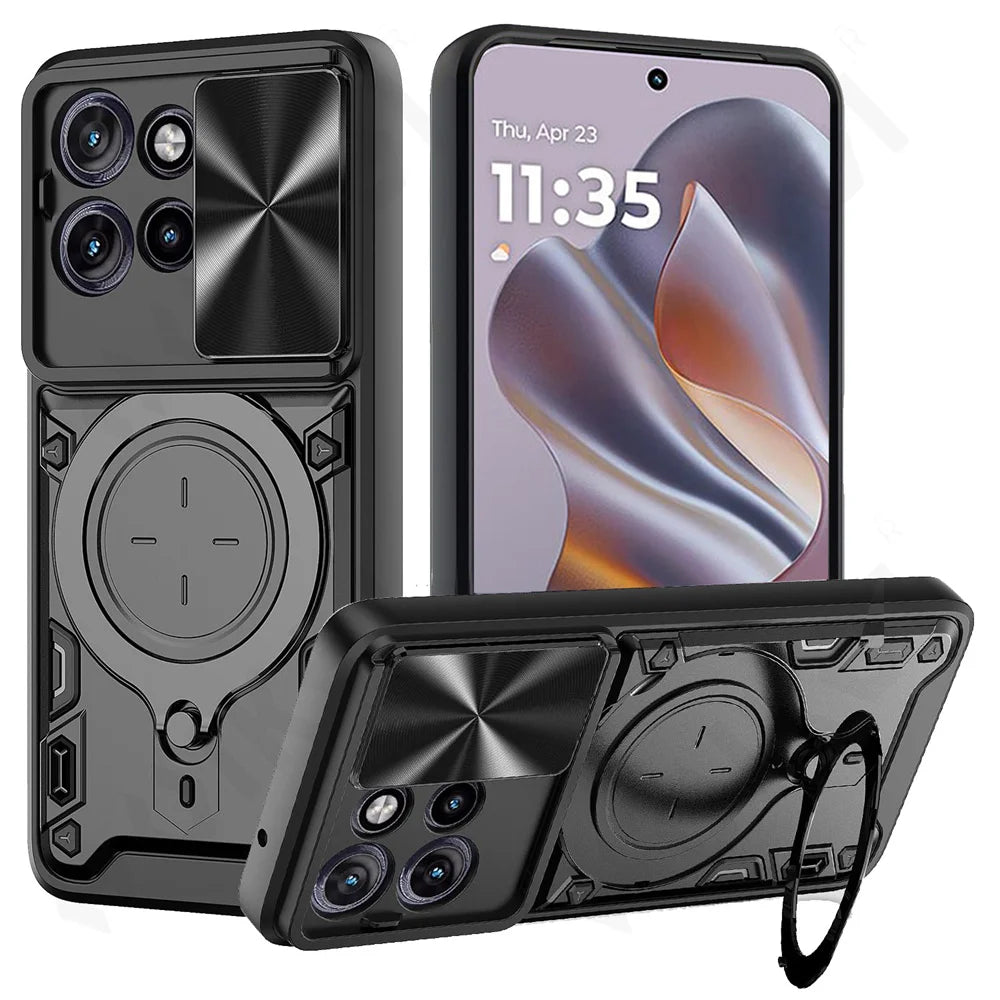 Deksel til Motorola Moto Edge 50 40 Neo Pro Fusion G55 G85 G85 G84 5G Magnetic Rota Camera Slide Protector Ring 360 Stand Cover