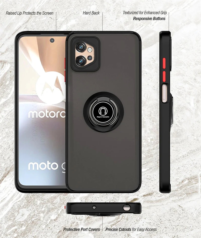 Deksel til Motorola Moto G22 G32 G42 G52 G72 G13 G23 G53 E13 E22 E22i E32 Magnetic Ring Stand Holder Back Cover