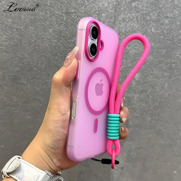 Deksel til iPhone 16 15 17 Pro Max 14 Plus 11 12 13 16e Hand Wrist Strap Matte Soft Cover