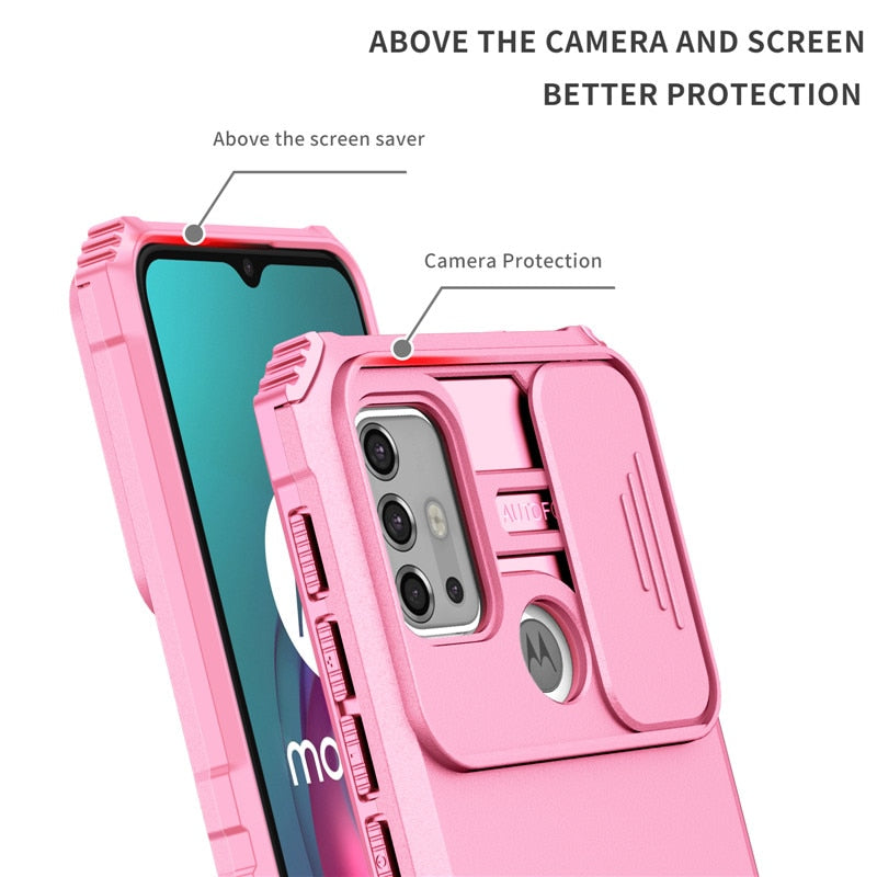 Deksel til Motorola Moto G10 G20 G30 G50 5G G22 G42 G52 Shockproof Armor Camera Lens Case For E20 E30 E40 E32 Kickstand Stand Cover